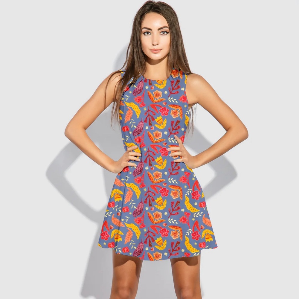Miss Lulo Blair Multicolored Floral Dress Women’s Sz M Pockets Sleeveless Retro